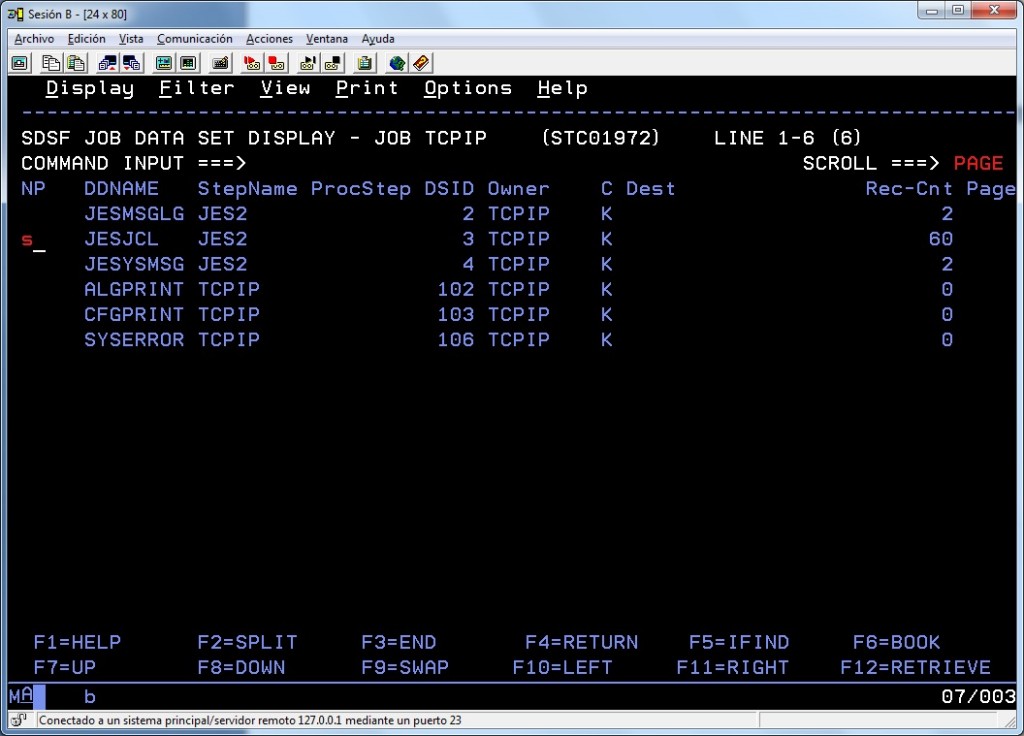 Interior del JOB TCPIP